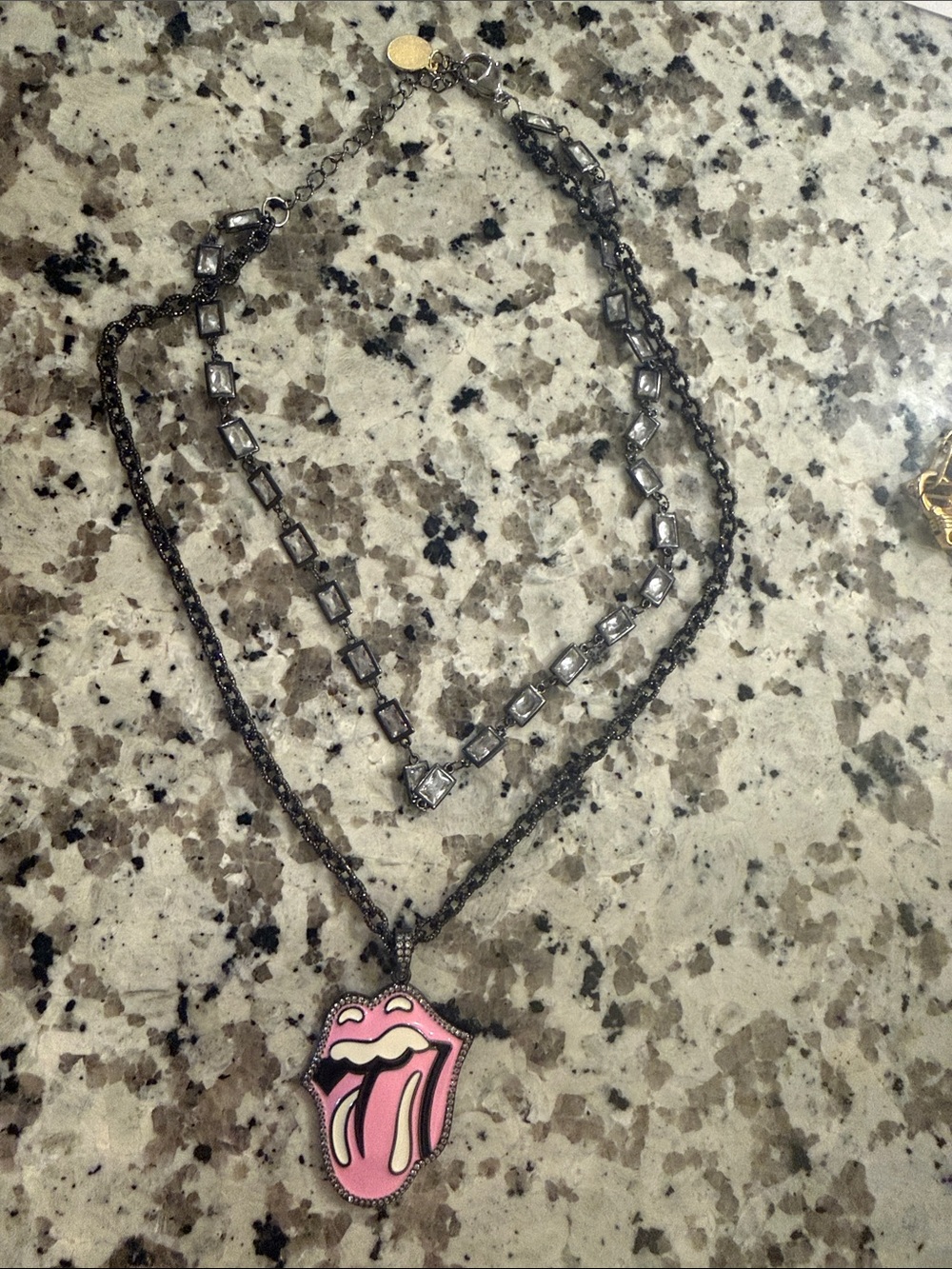 Karli Buxton Pink Rolling Stones Tongue Pendant Layered Necklace